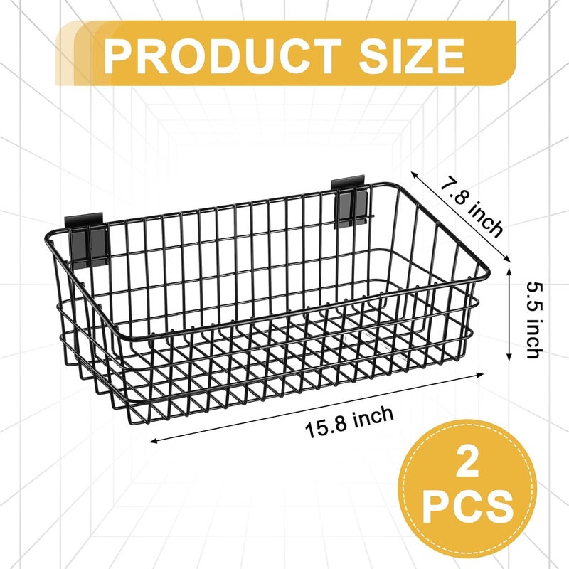 Yaocom 2 Pcs Slatwall Baskets for Slatwall,15.8 Inch Width Metal Heavy Duty Wire Mounted Hanging Basket Storage Display Basket for Retail,Garage,Office,Sports,Toys,and More,Black - Image 2